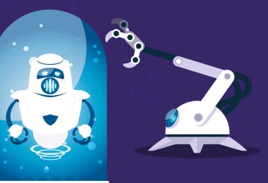 mavi arka plan üzerinde robot karikatür