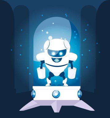 mavi arka plan üzerinde robot karikatür