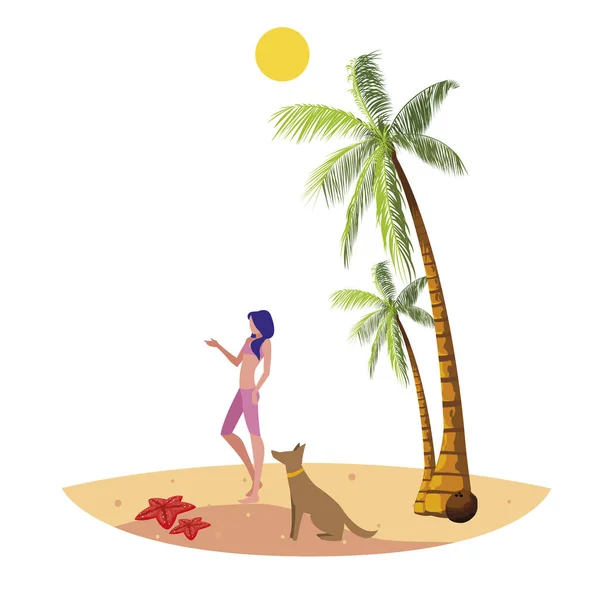 Young woman on the beach summer scene — Stock Vector