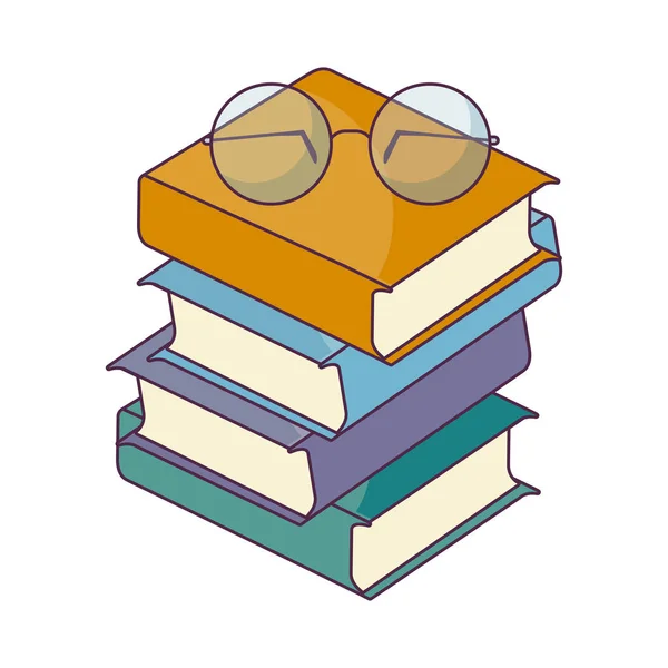 Pilha de livros didáticos com óculos — Vetor de Stock