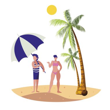 plaj yaz sahnesinde kadın ile genç çocuk