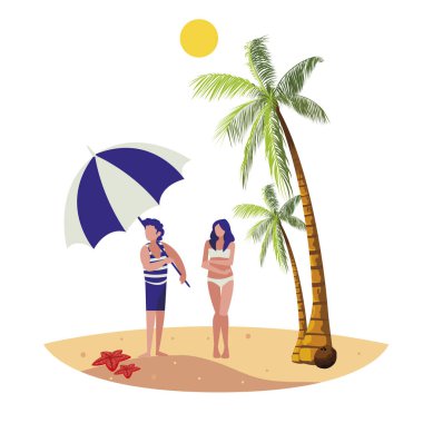 plaj yaz sahnesinde kadın ile genç çocuk