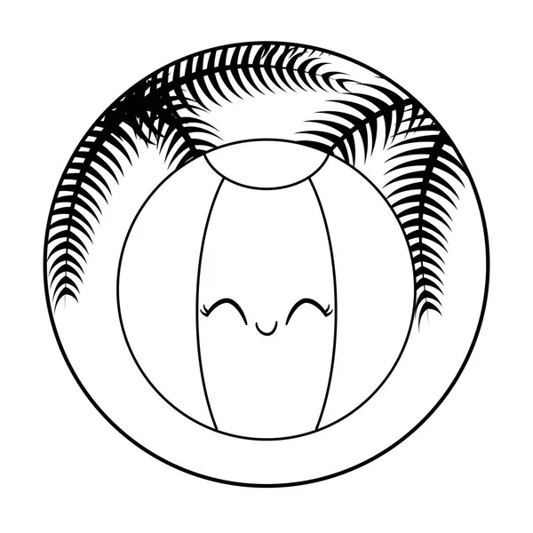 Пляжный шар Кавайи с тропической пальмой в рамке — стоковый вектор
