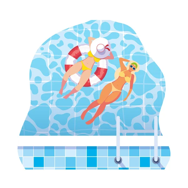Mädchen mit Badeanzug und Bademeister schwimmen im Wasser — Stockvektor
