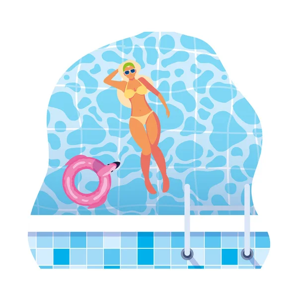 Beautiful woman with swimsuit floating in water — Stock Vector