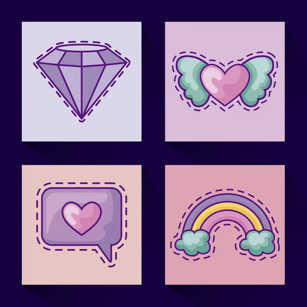 Set of patches with diamond and icons — Stock Vector