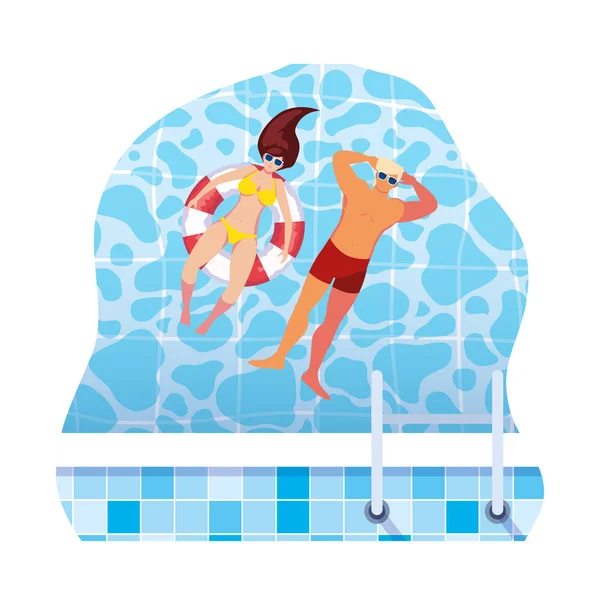 Молодая пара в купальнике и плавать в воде — стоковый вектор