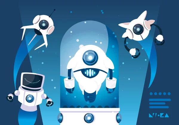 Robô desenhos animados sobre fundo azul — Vetor de Stock