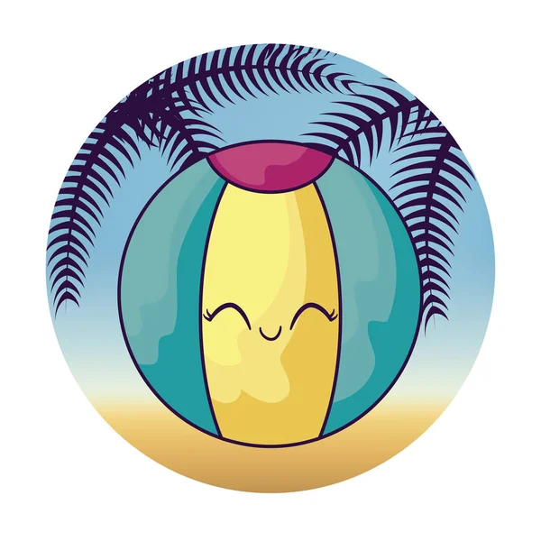 Ballon de plage kawaii avec palmier tropical dans le cadre — Image vectorielle