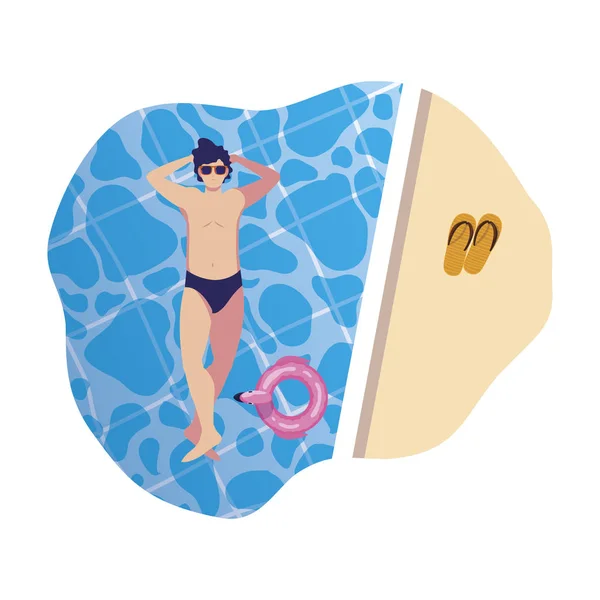 Junger Mann mit Badeanzug schwimmt im Wasser — Stockvektor