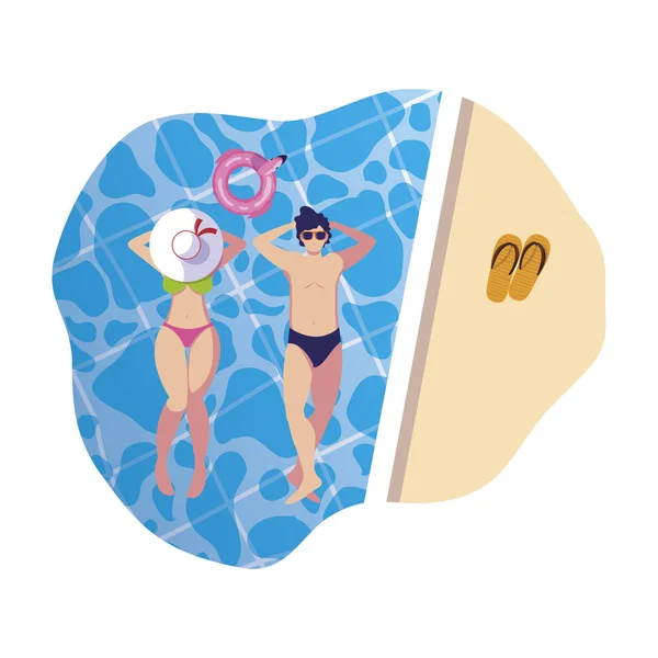 Młoda para z strój kąpielowy pływający w basenie — Wektor stockowy