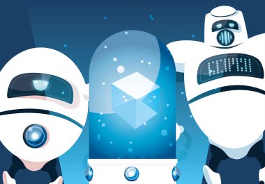 mavi arka plan üzerinde robot karikatür