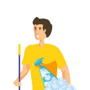 İzole adam karikatür temizleme tasarımı