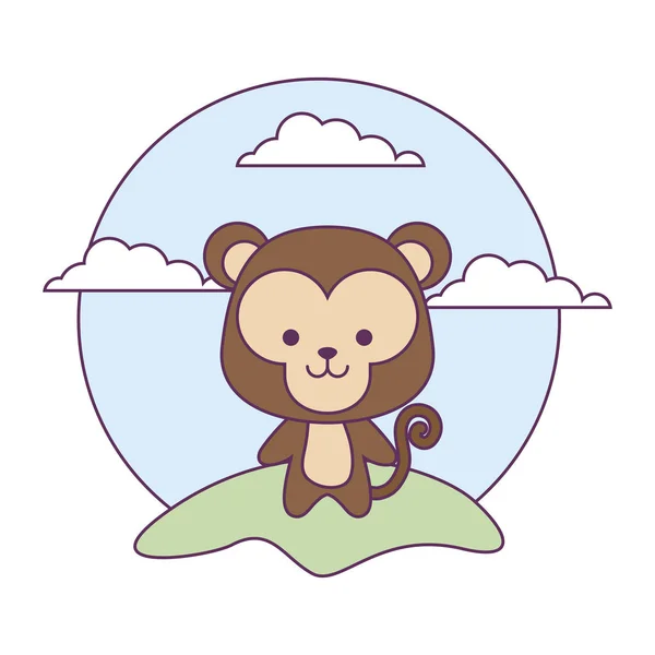Cute monkey animal in landscape natural isolated icon — Stock Vector