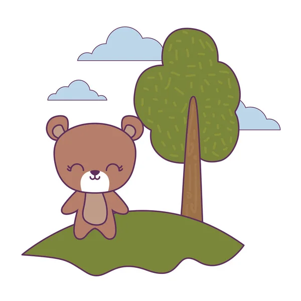 Cute bear animal in landscape — Stock Vector