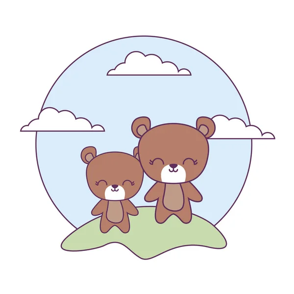 Urși drăguți animale în peisaj — Vector de stoc