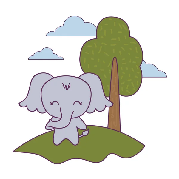 Animal éléphant mignon dans le paysage — Image vectorielle