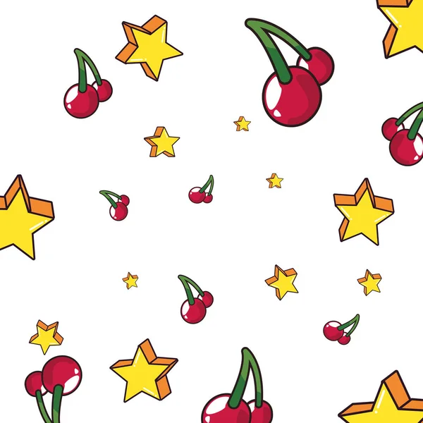 Pop Art Comic Hintergrund Star Kirschen Früchte — Stockvektor