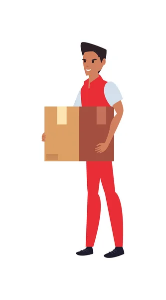 Hombre con paquete de entrega rápida vector icono logístico ilustrar — Archivo Imágenes Vectoriales