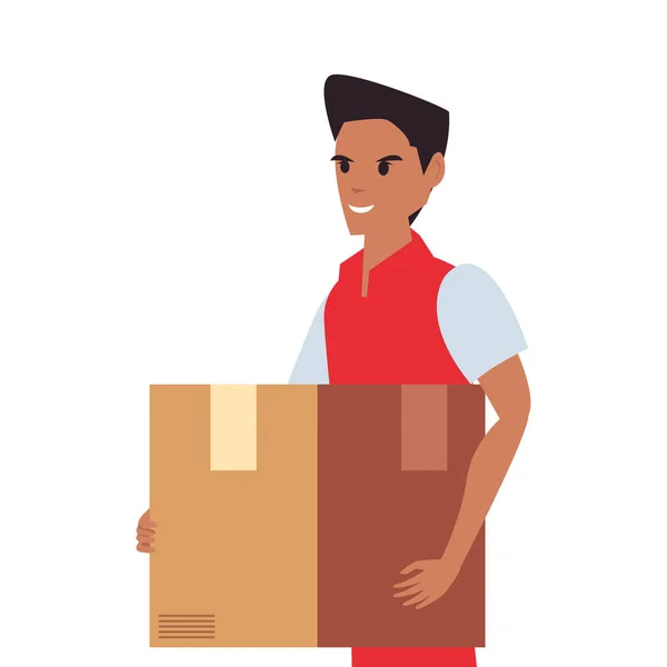 Homem com pacote de entrega rápida vetor ícone logístico ilustrar — Vetor de Stock