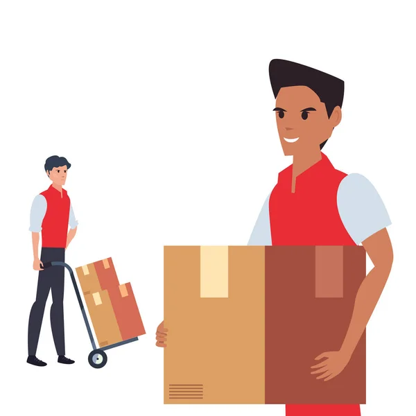 Hombres con paquetes de entrega rápida vector icono logístico ilustrar — Vector de stock