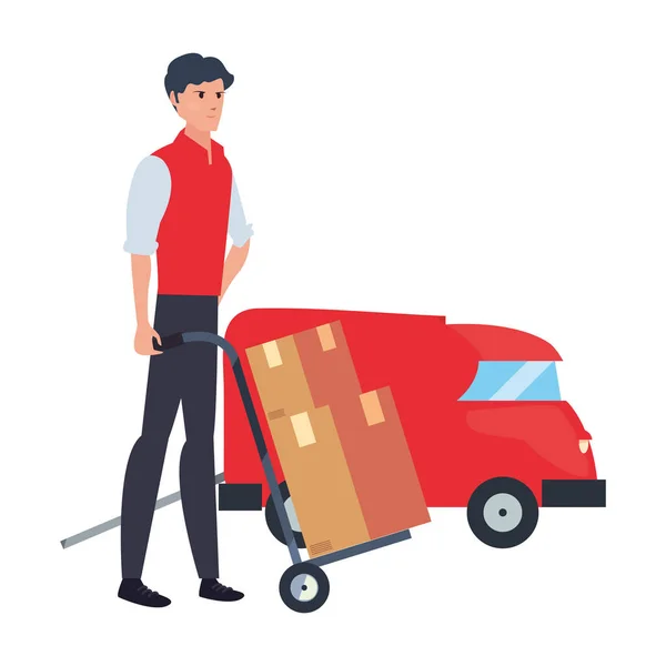 Homem caminhão entrega rápida logística —  Vetores de Stock