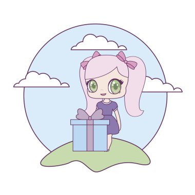 manzara hediye kutusu ile sevimli küçük bebek