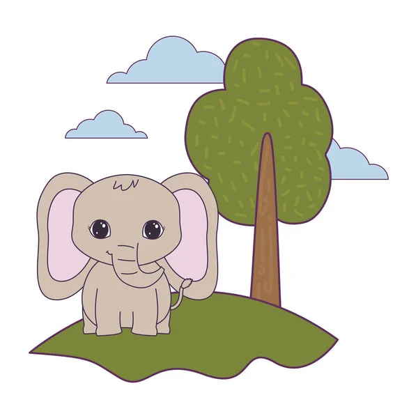 風景の中でかわいい象の動物 — ストックベクタ