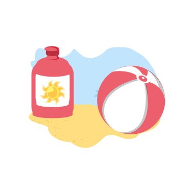 top plastik ile plajda güneş engelleyici şişe