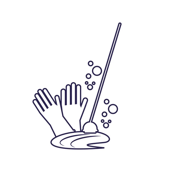 Geïsoleerde reinigings MOP en handschoen ontwerp — Stockvector