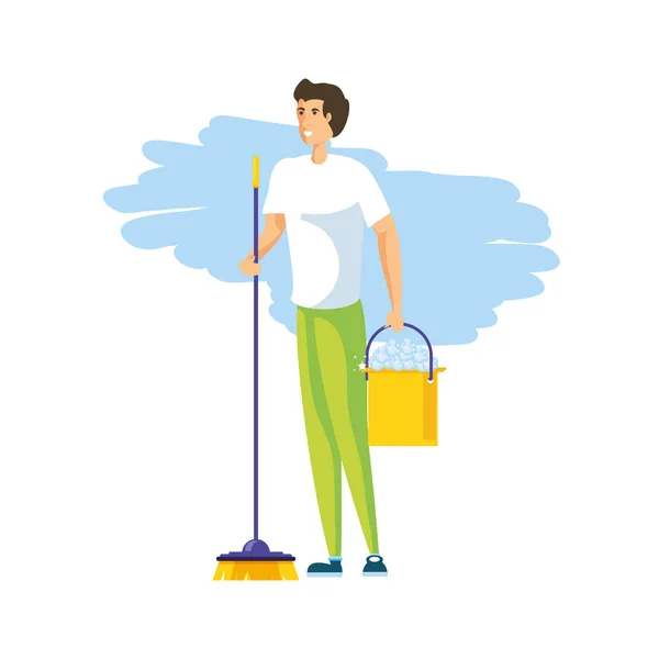 Isolated man cartoon cleaning design — Stock Vector