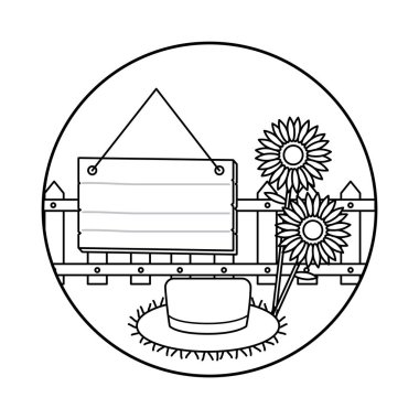 çerçeve dairesel ayçiçeği ve ahşap etiket ile şapka hasır