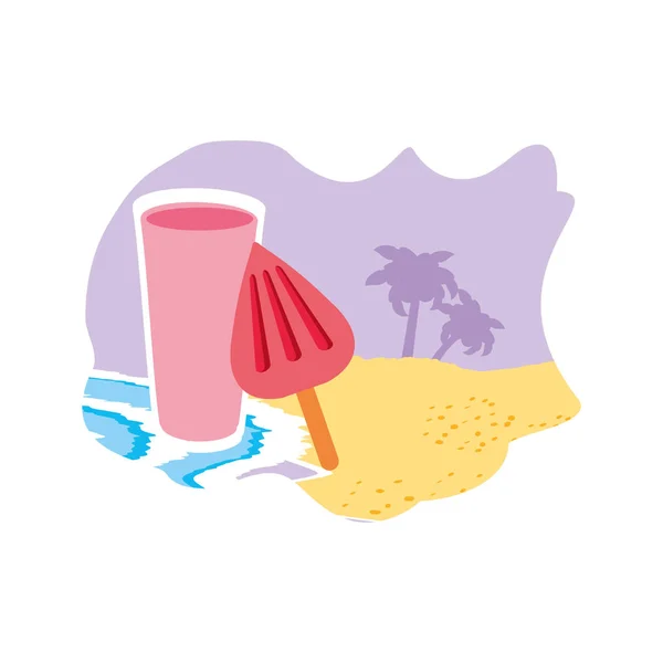 Jus de fruits frais avec crème glacée sur la plage — Image vectorielle
