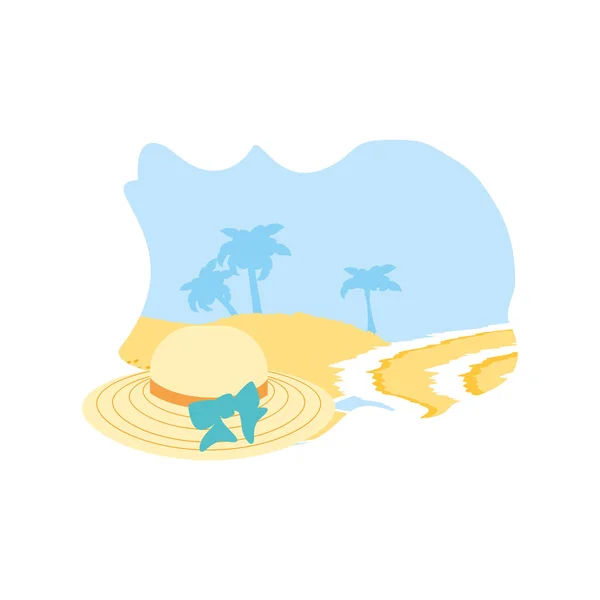 Cappello estivo femminile in vimini in spiaggia — Vettoriale Stock