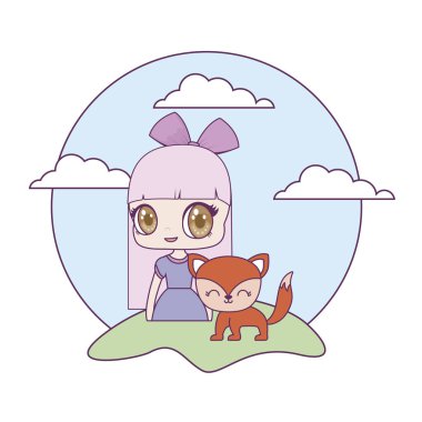 manzara tilki hayvan ile sevimli küçük bebek