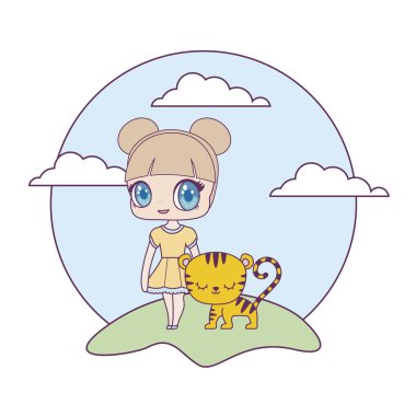 manzara kaplan hayvan ile sevimli küçük bebek