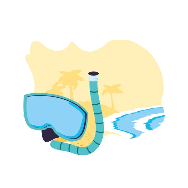 Masque d'équipement tuba dans la plage — Image vectorielle