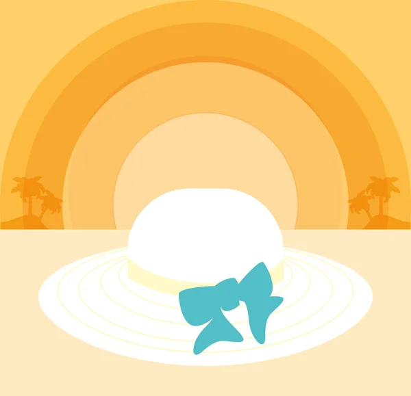 Sombrero de verano de mimbre femenino en la playa — Archivo Imágenes Vectoriales