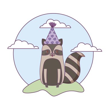 manzara şapka parti ile sevimli rakun hayvan