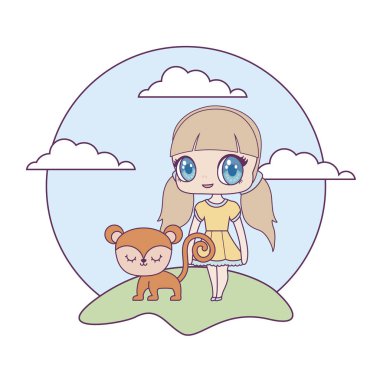 manzara maymun hayvan ile sevimli küçük bebek