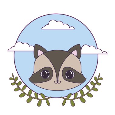 yaprak taç ile çerçeve dairesel sevimli rakun başkanı