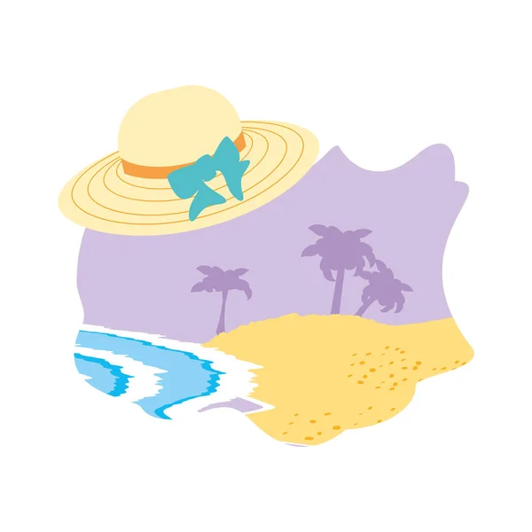 Chapeau paille sur la scène de la plage — Image vectorielle