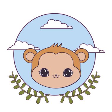 yaprak taç ile çerçeve dairesel maymun kafası