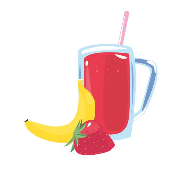Hola zumo de verano frutas plátano fresa — Vector de stock