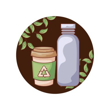 yapraklı çerçeveiçinde ekolojik şişe seti