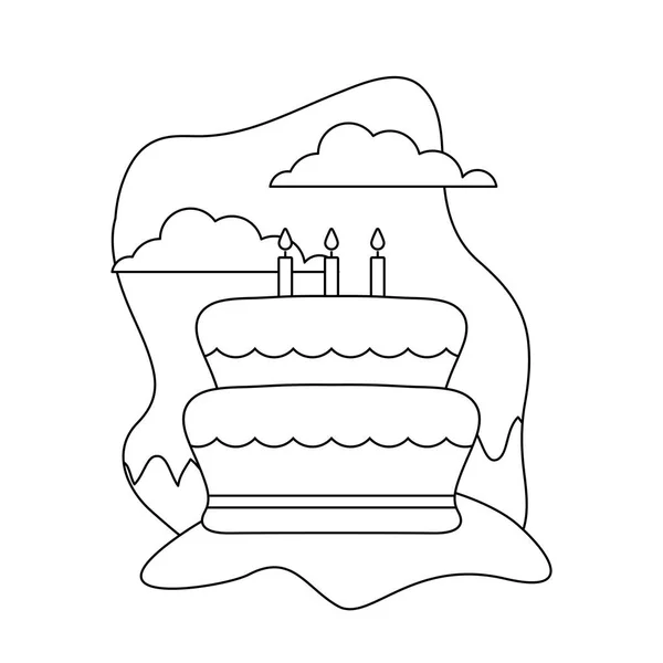 Сладкий торт дня рождения в пейзаже — стоковый вектор