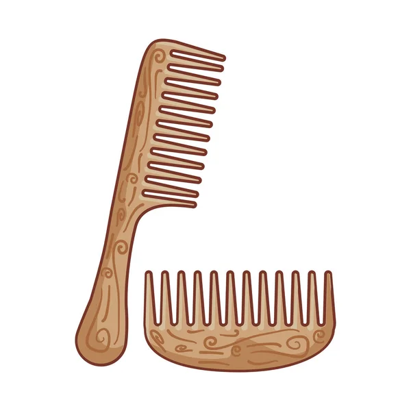 Набор волос расчески деревянные изолированные значок — стоковый вектор