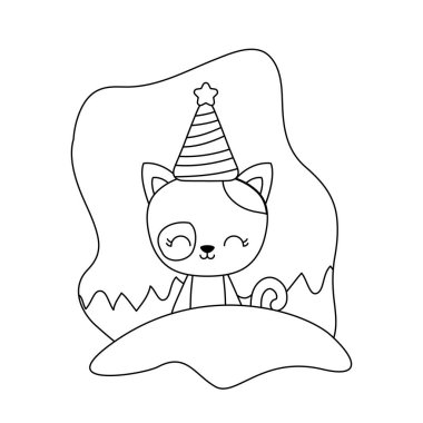 şapka partisi ile sevimli kedi hayvan