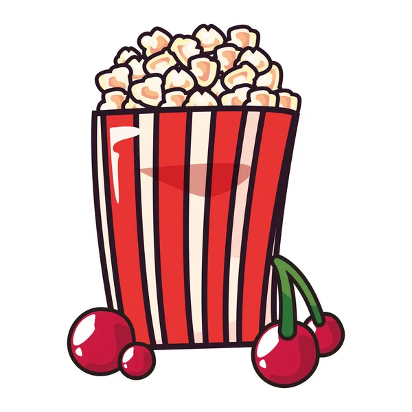 Pop corn cherry comic pop art sobre fondo blanco — Vector de stock