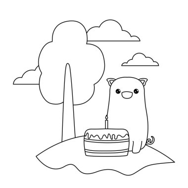 manzara doğum günü pastası ile sevimli piggy hayvan